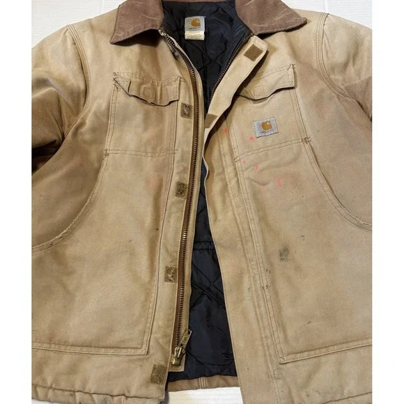 CARHARTT C03 - Men's Vintage Brown Arctic Quilt Lined Work Coat Jacket - Size 46